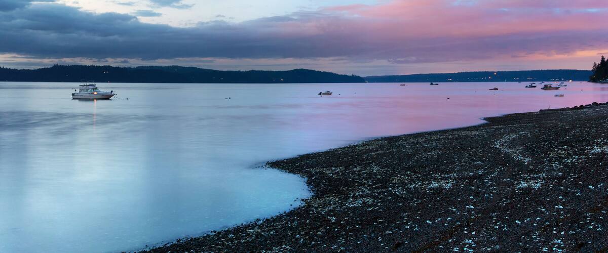 blue hour off Washington Coast Olympic Mountain range PNW sky