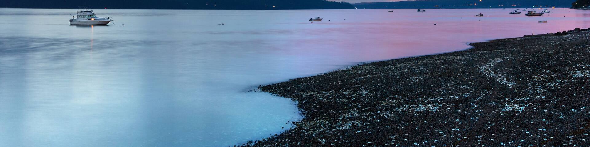blue hour off Washington Coast Olympic Mountain range PNW sky