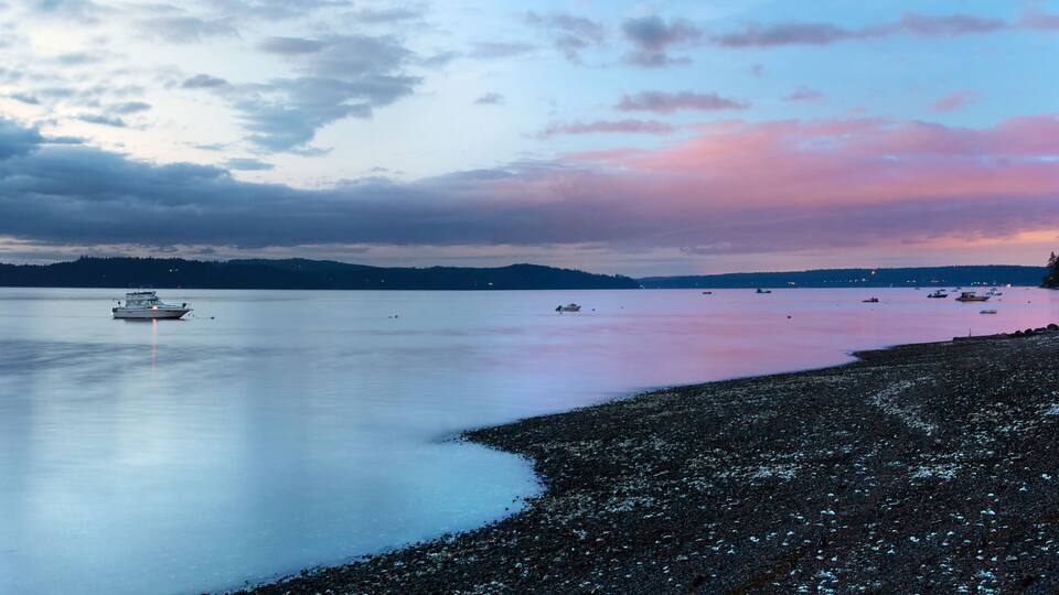 blue hour off Washington Coast Olympic Mountain range PNW sky