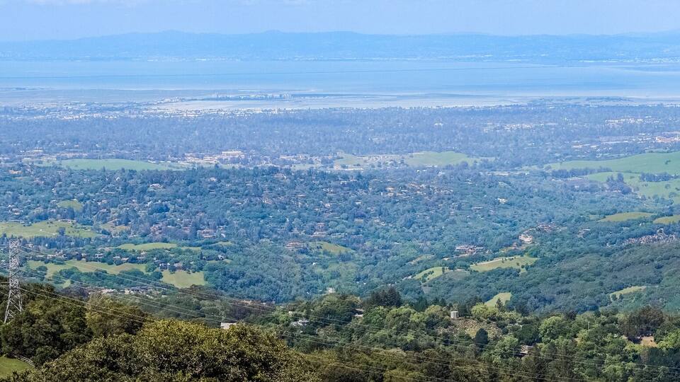 Panoramic view of Silicon Valley as seen from Skyline Boulevard, San Francisco bay area, California