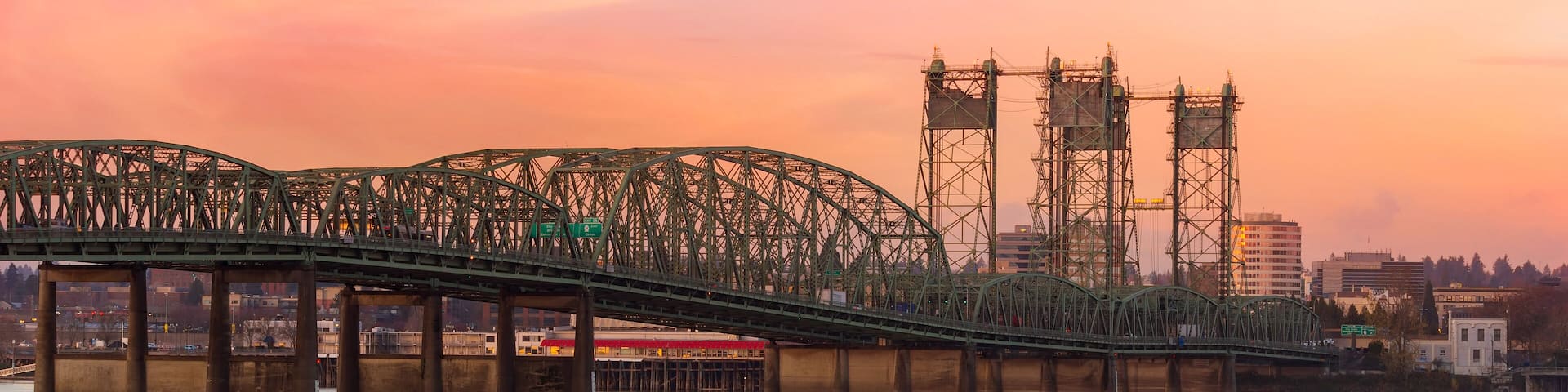 Interstate Bridge Over Columbia River at Sunset