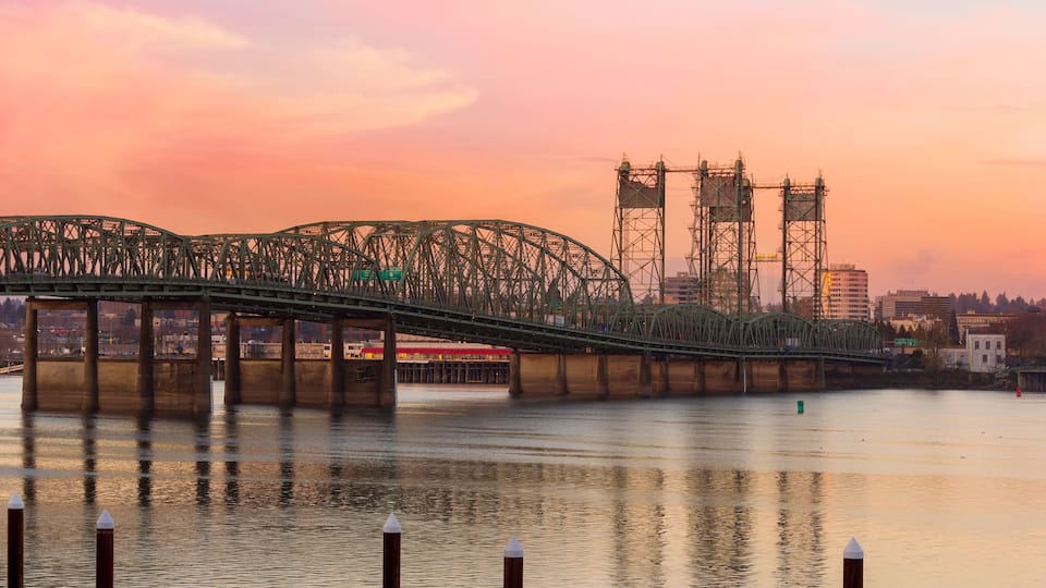 Interstate Bridge Over Columbia River at Sunset