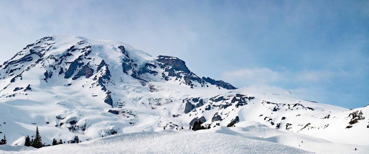 Mount Rainier Panoramic View - Snowy Mountain Washington State Cascade Range