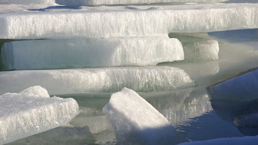During a spring thaw the ice started to break up on the Detroit river. The river has a strong current which caused this pile up as the pieces started to shift. I liked the sun on the ice, the texture of the ice and the reflections.