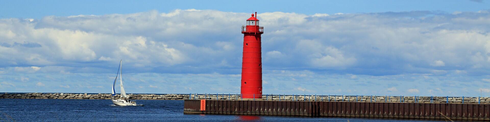 Red lighthouse in Muskegon, Michigan, USA