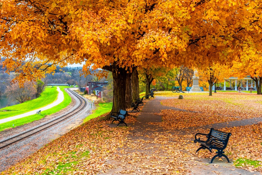 Historical Galena Town view at Autumn in Illinois of USA