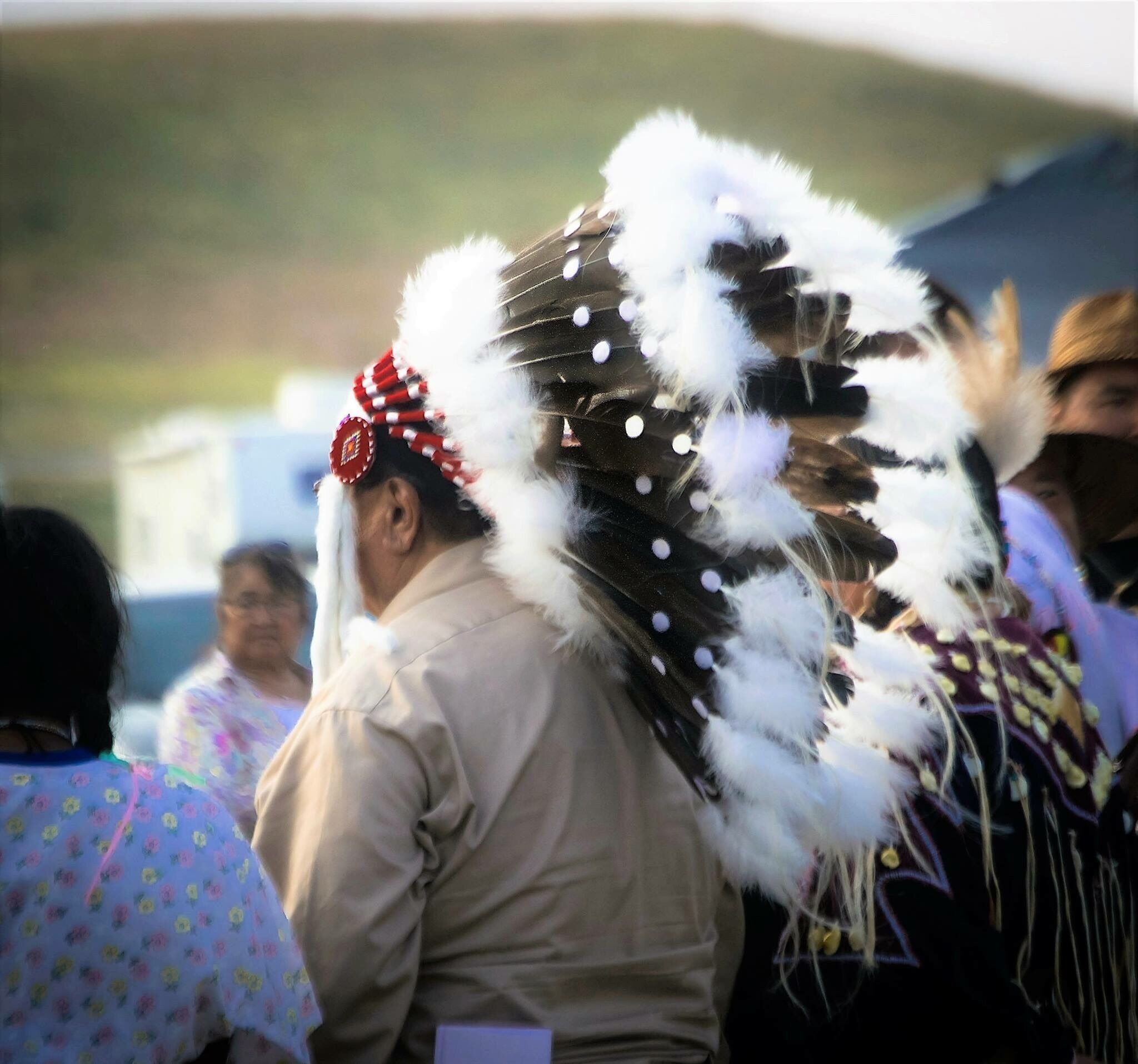 A ceremony honoring the Tribe trucks totem pole making a honorary visit at the DAPL water protectors campsite  