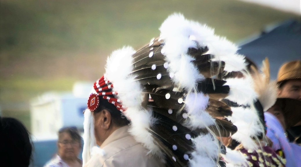 A ceremony honoring the Tribe trucks totem pole making a honorary visit at the DAPL water protectors campsite