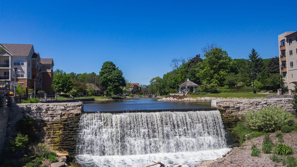 Beautiful Dam at Mill Pond in Menomonee Falls, Wisconsin