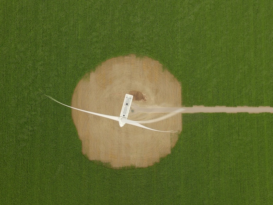 A wind generator surrounded by rows of corn.
#patterns