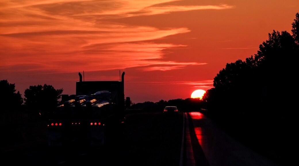 Sunset along Route 80 near the Iowa and Illinois border.