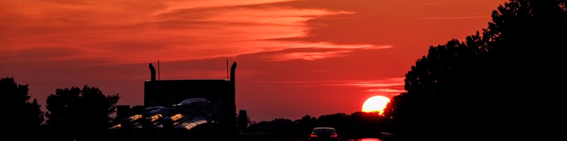 Sunset along Route 80 near the Iowa and Illinois border.