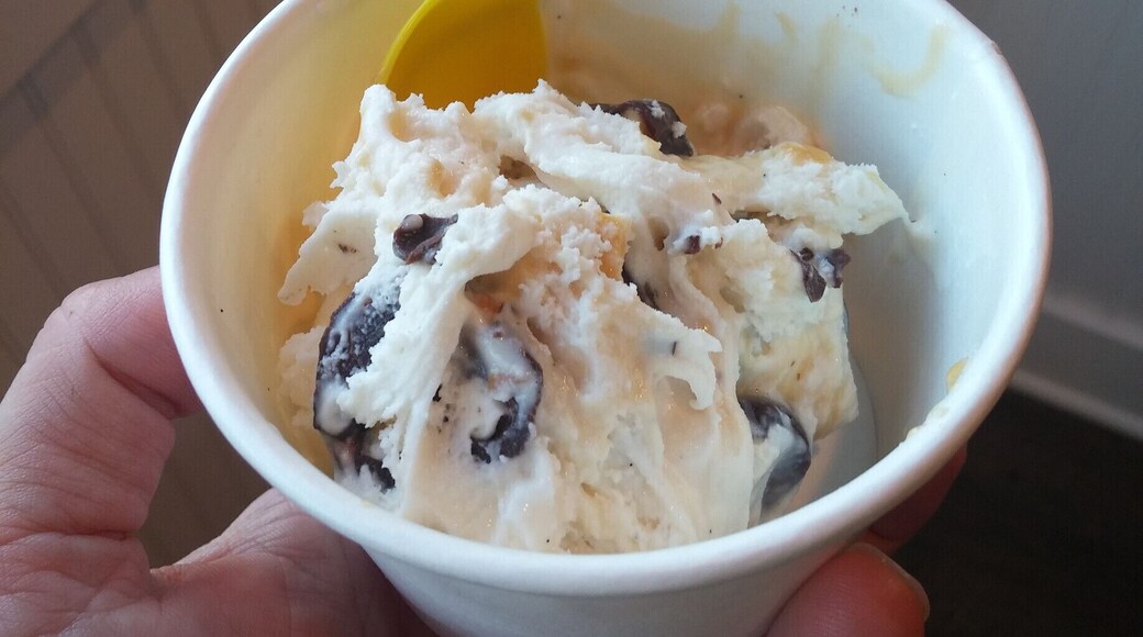 A scoop of chocolate covered pretzel caramel ice cream from Dell's Homemade Ice Cream in Dublin near the world famous Columbus Zoo and Aquarium.
#delicious