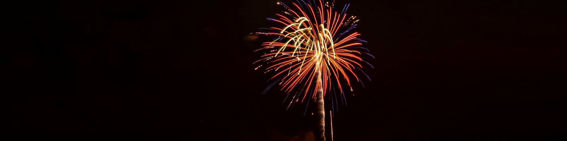A night sky with a firework display over a body of water.