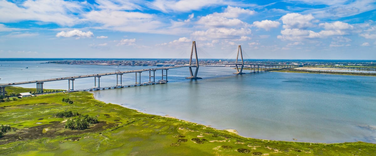 A cable-stayed bridge over a body of water with a cityscape in the background.