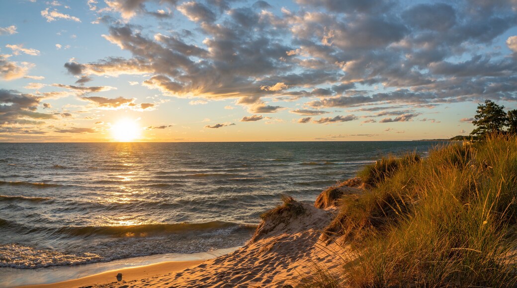 Gorgeous Sunset over the beach and sand dunes on Lake Michigan - Ludington at Stearns Park and Ludington State Park