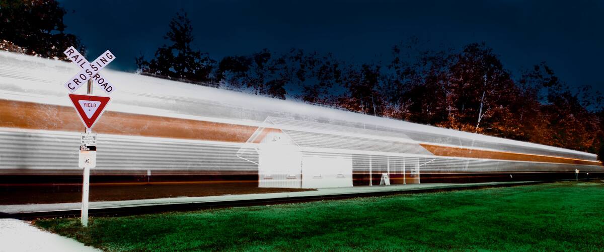 Cuyahoga Valley Scenic Railroad Train Travelling through Brecksville Station at Night in the Cuyahoga Valley National Park