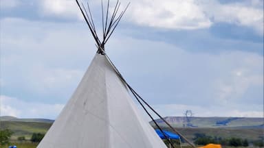 Protestors on a beautiful North Dakota sky