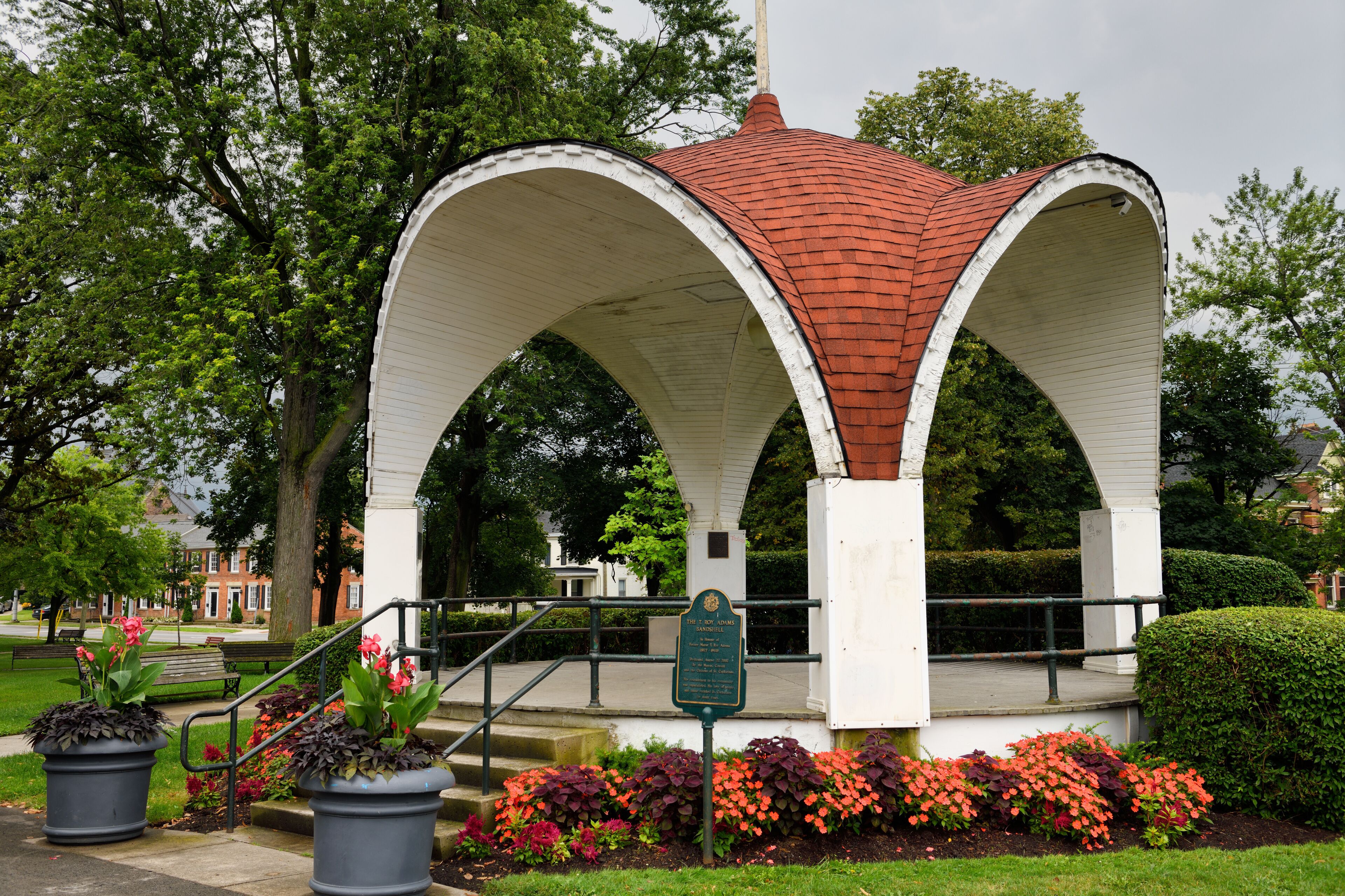 The T. Roy Adams Bandshell in Montebello Park after a rain shower in downtown St. Catherines Ontario Canada