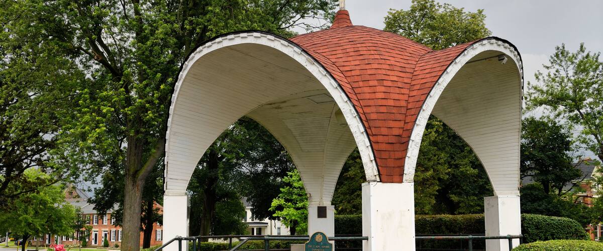 The T. Roy Adams Bandshell in Montebello Park after a rain shower in downtown St. Catherines Ontario Canada