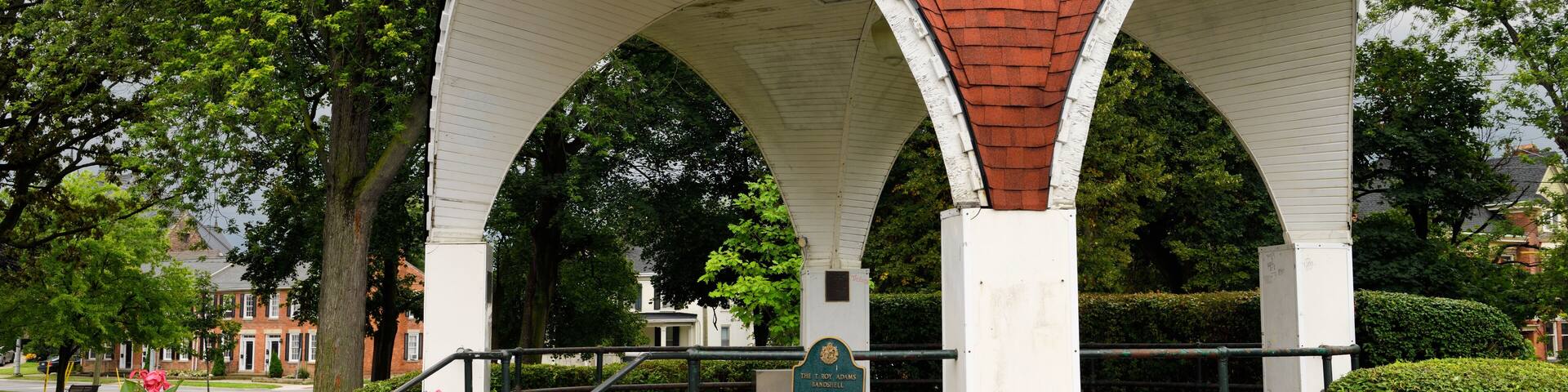 The T. Roy Adams Bandshell in Montebello Park after a rain shower in downtown St. Catherines Ontario Canada