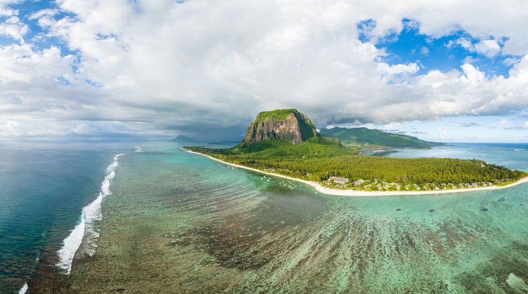 Aerial view of Mauritius island and lagoon