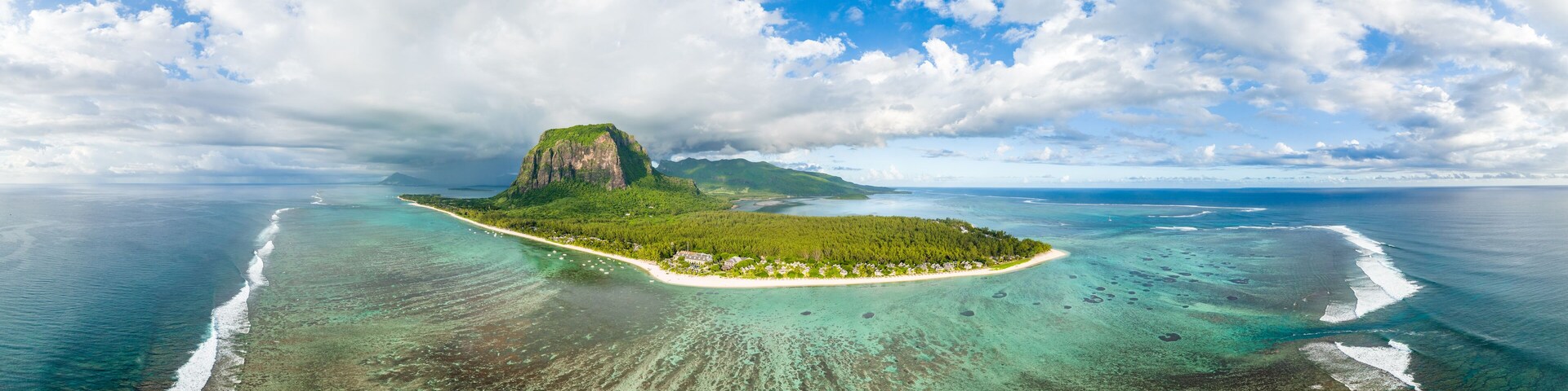 Aerial view of Mauritius island and lagoon