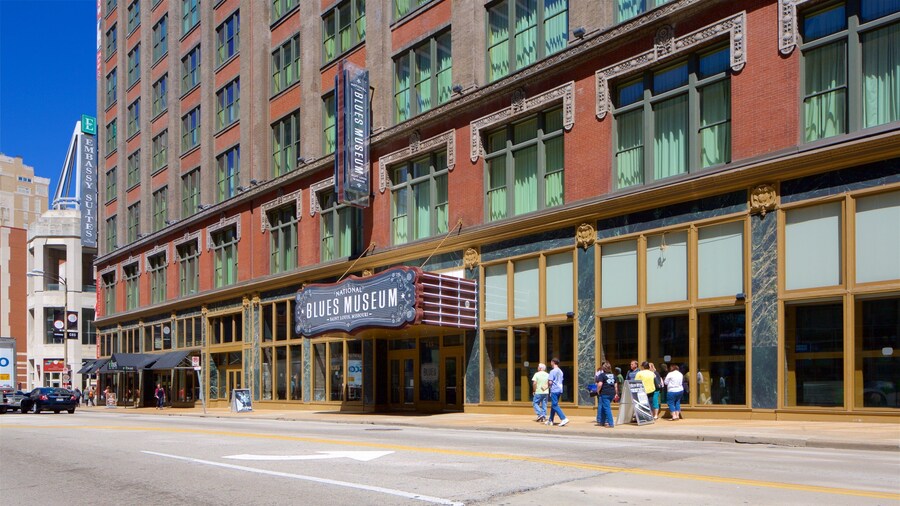 National Blues Museum featuring signage and street scenes