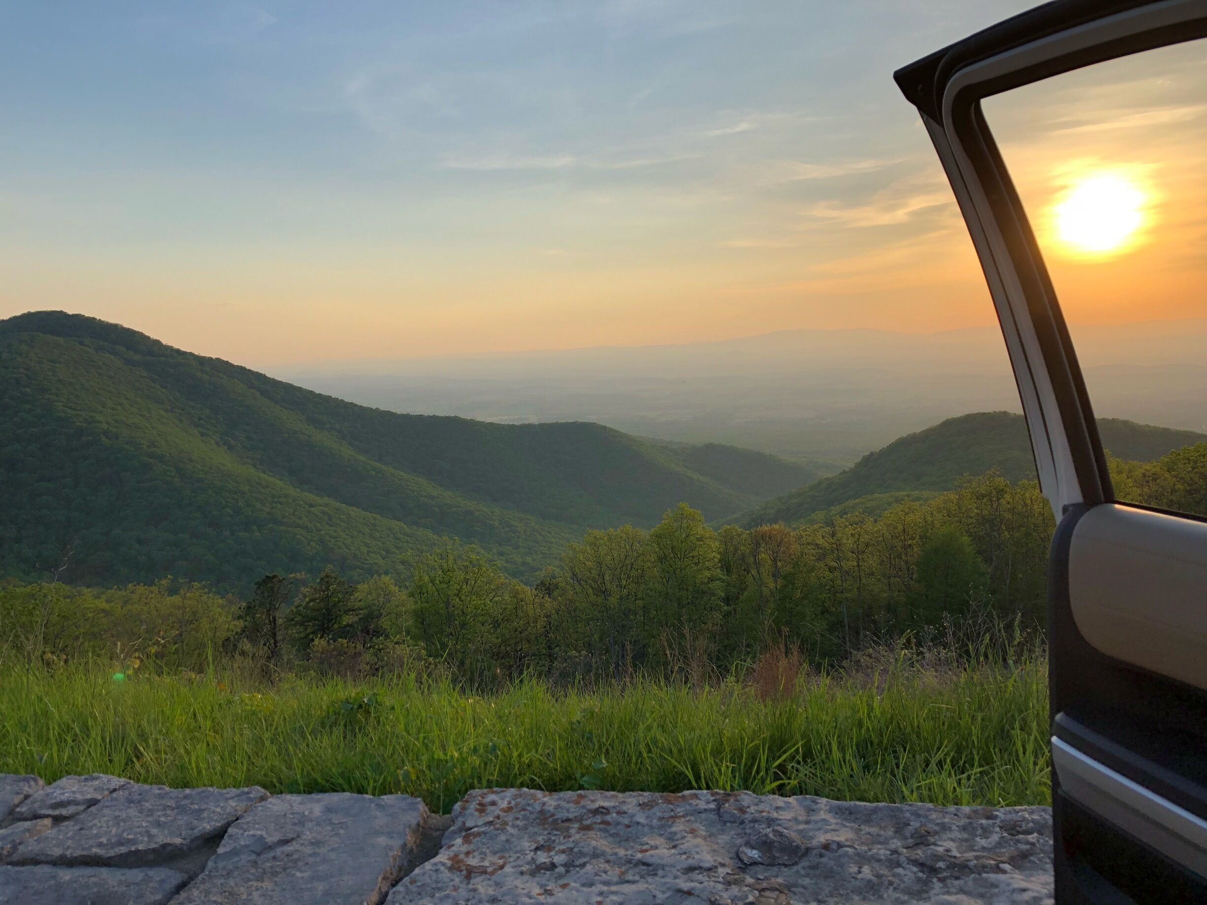 Sunrise on the Skyline Drive.  It’s 105 miles in the Shenandoah National Park.  To drive it takes about 3-4 hours but that does not include stopping at the gorgeous views, hiking and wildlife.  I had deer and bear cross the road while I was driving.  Lots of hiking trails to more breathtaking views, waterfalls and streams.  