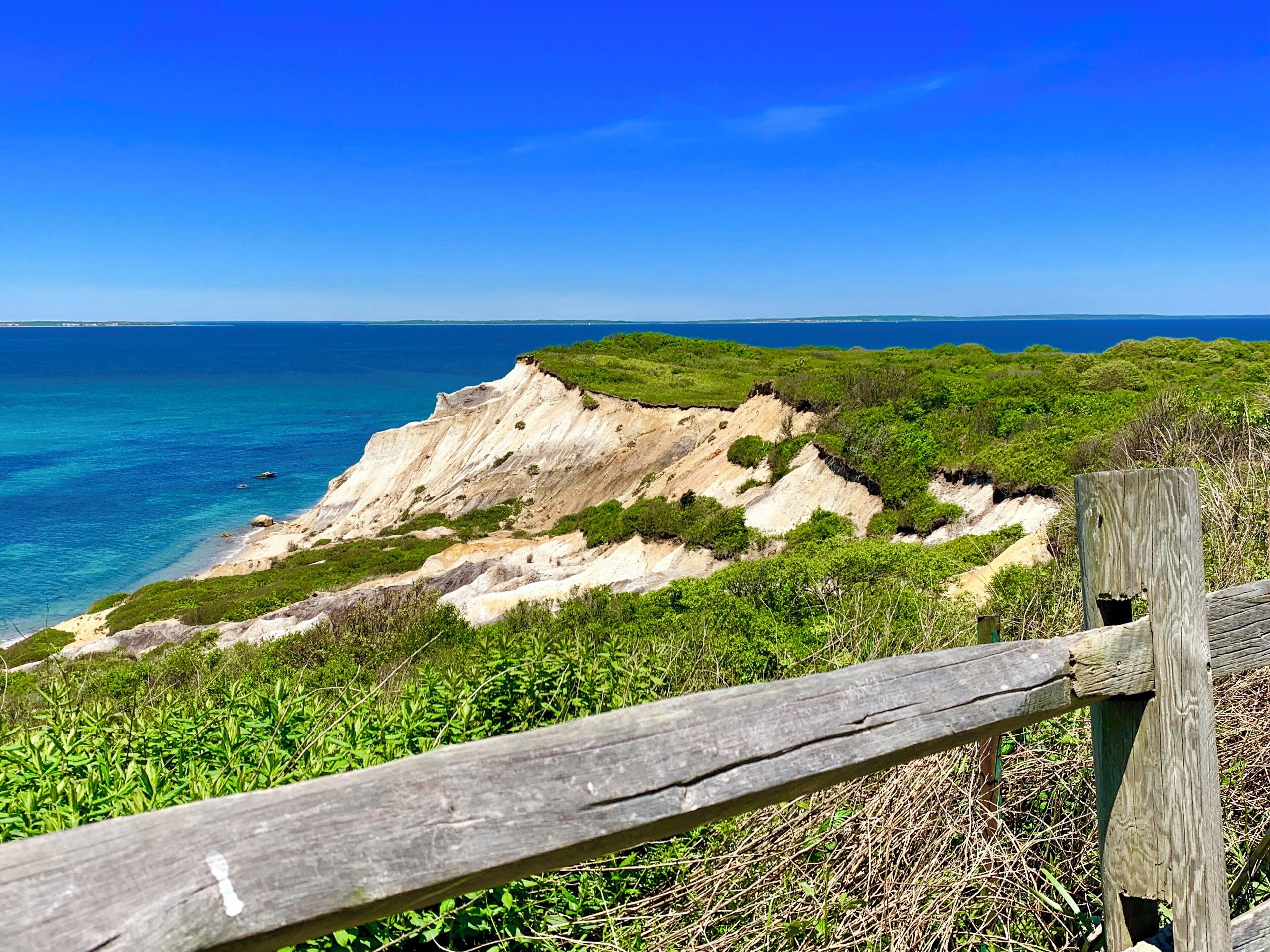Scenic spot in Martha’s Vineyard overlooking multi-clay colored cliffs.