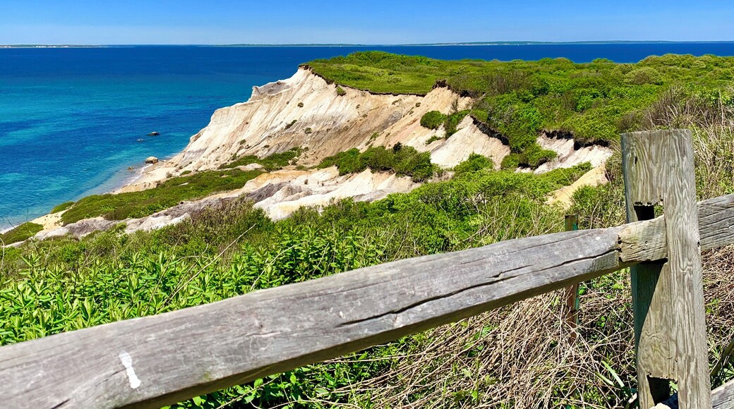 Scenic spot in Martha’s Vineyard overlooking multi-clay colored cliffs.