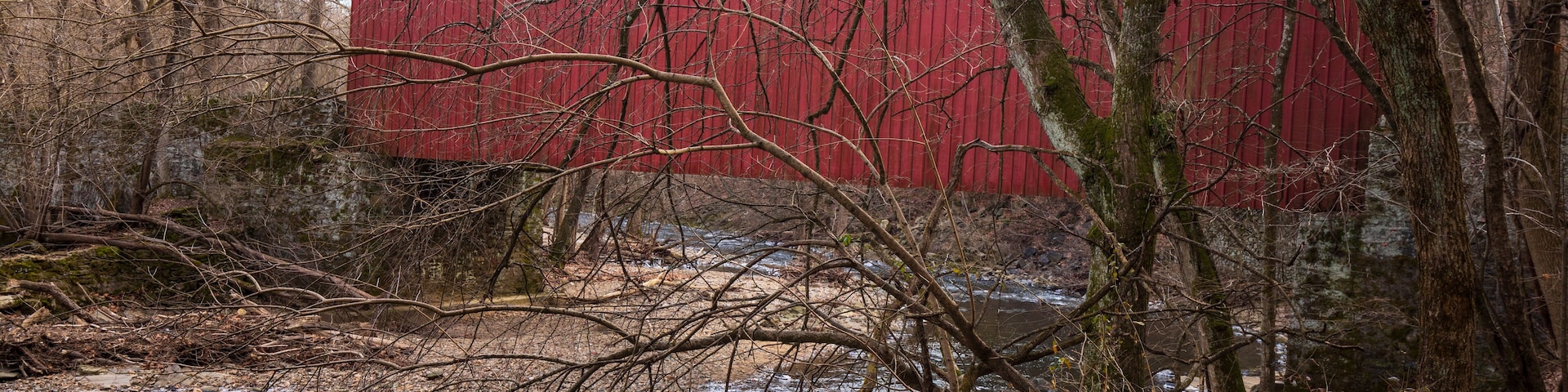 Ambler,Pennsylvania,USA - December 4 2022: Covered ridge at Wissahickon Trails in winter.