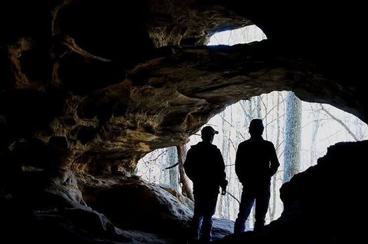 Inside cave looking out 