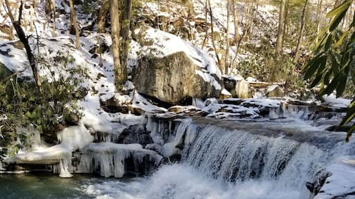 One of 3 waterfalls along this rail trail. The begin about a mile in from this trail head. Very flat trail that goes for miles. Great for biking n hiking.