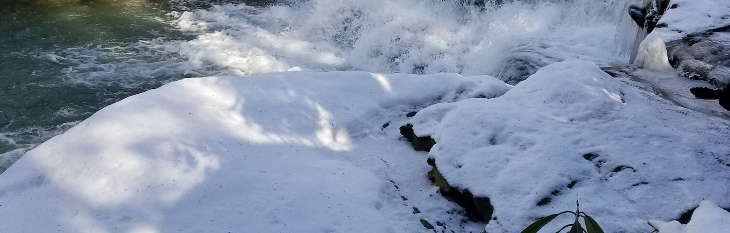 One of 3 waterfalls along this rail trail. The begin about a mile in from this trail head. Very flat trail that goes for miles. Great for biking n hiking.