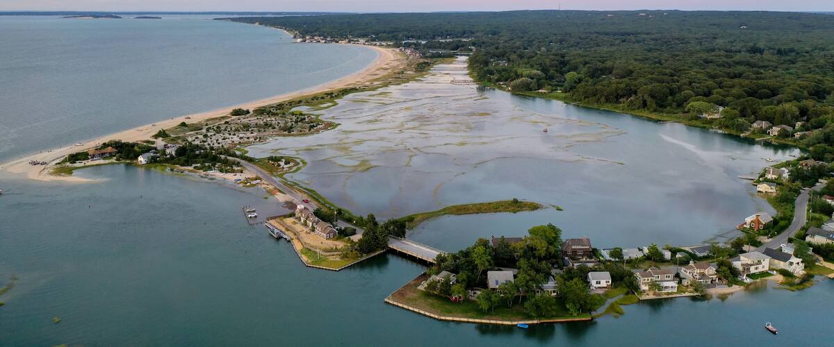 Sunset along the beach at Towd Point in Southampton, Long Island, New York.
