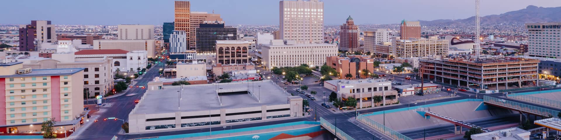 View of downtown El Paso, Texas, United States of America at sunset