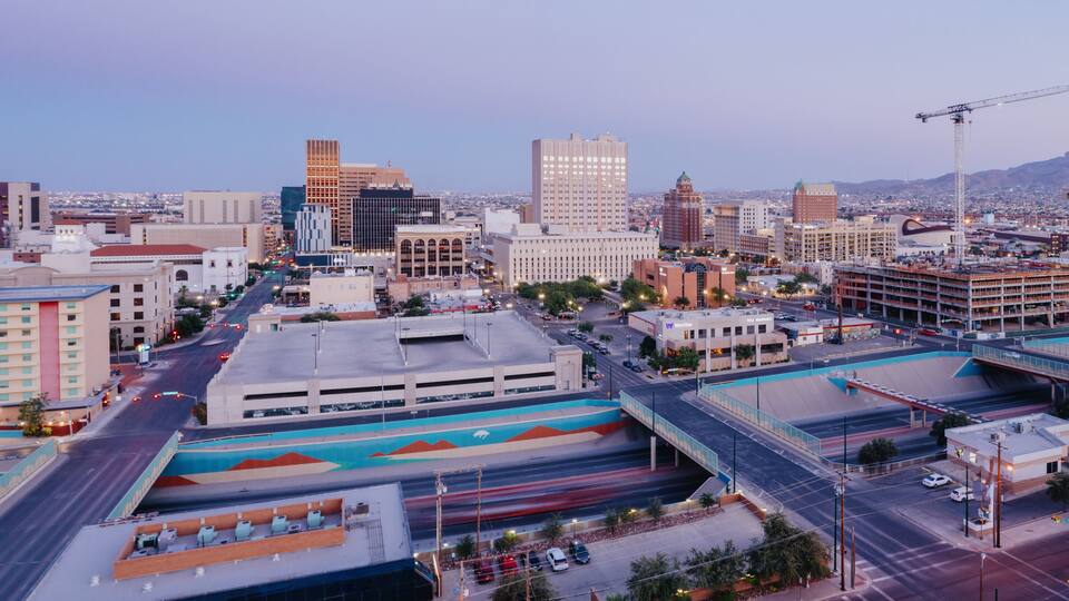 View of downtown El Paso, Texas, United States of America at sunset