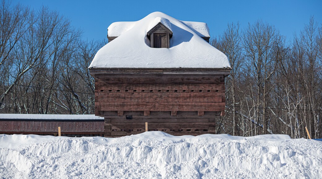 Typical block house, seen in Fort Kent, Maine, during the winter.