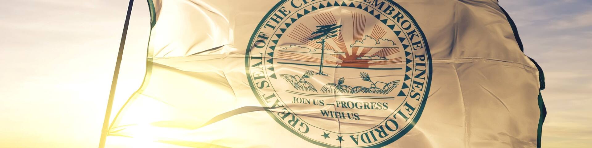 Pembroke Pines of Florida of United States flag waving on the top