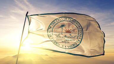 Pembroke Pines of Florida of United States flag waving on the top