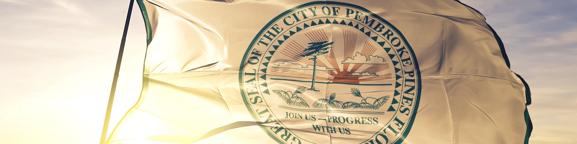 Pembroke Pines of Florida of United States flag waving on the top