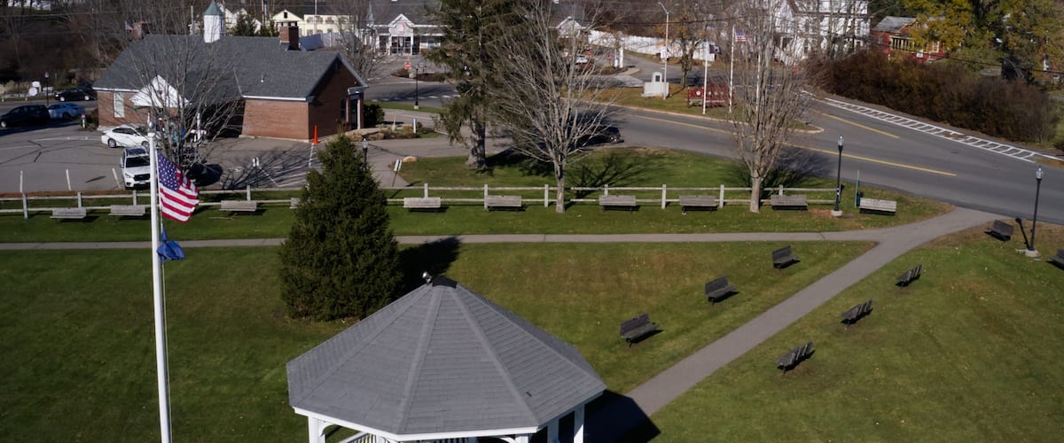 Town park, gazebo, and flag pole - North Berwick, Maine