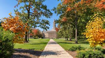 Autumn alley in the campus of Pennsylvania State University in autumn sunny day, State College, Pennsylvania.