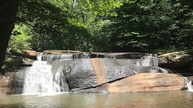 Only about 1/4 mi down the trail...not really anywhere to park yet, but the park ranger at the Mayo River State Park office will give you directions if you need!