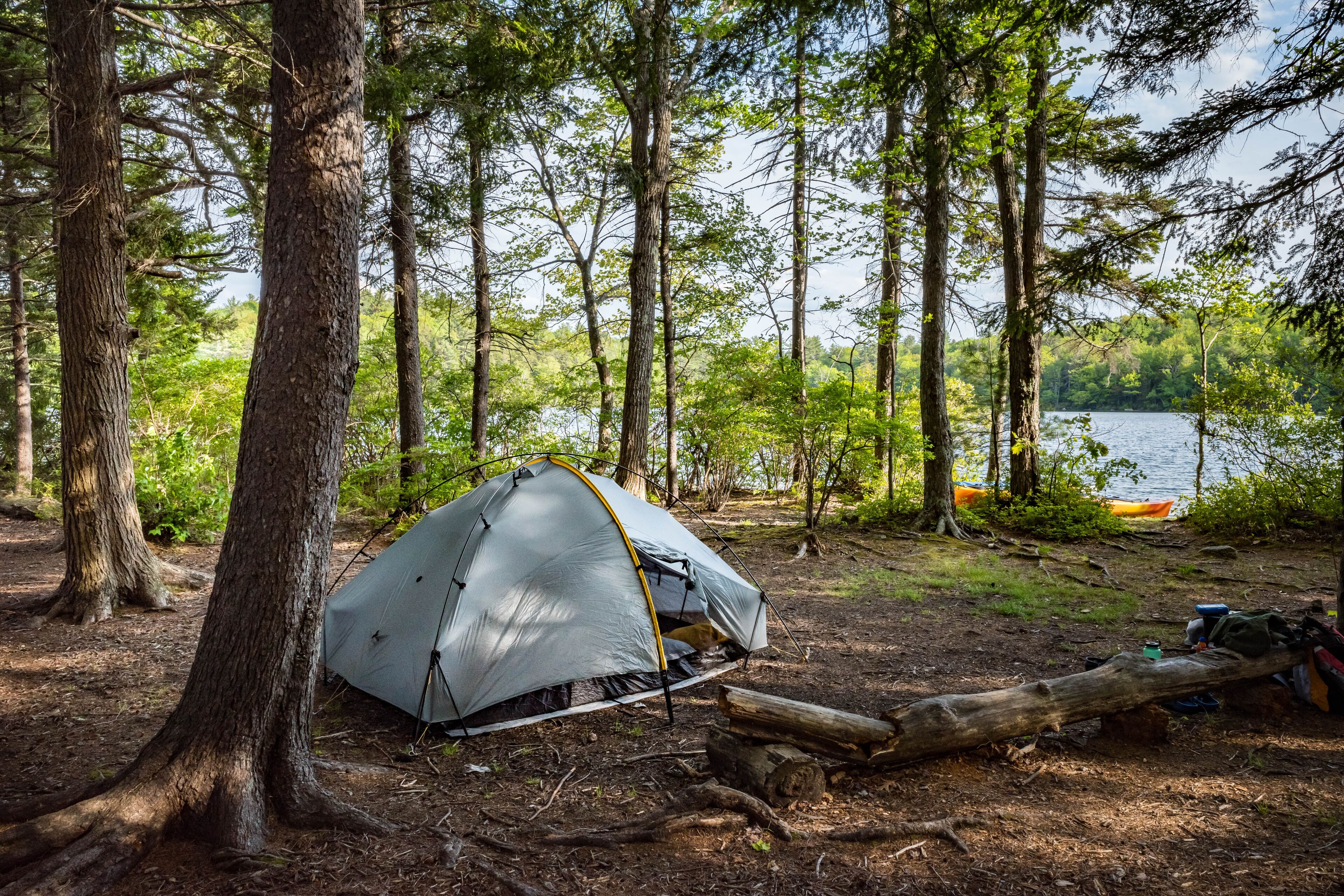 Low impact waterfront campsite on Spoonwood Pond in New Hampshir