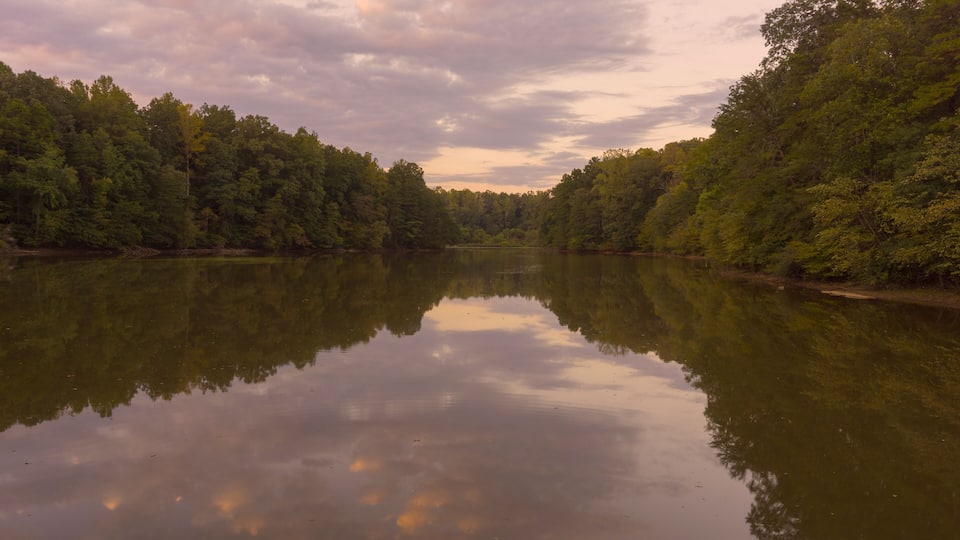A scenic twilight view of Lake Norman in Troutman, North Carolina.