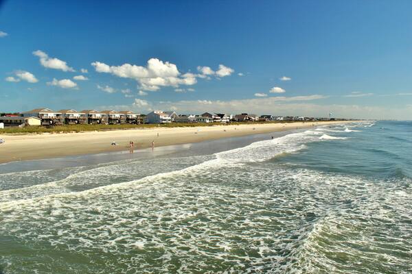 Views of the Holden's Beach in NC with ocean front properties in the background