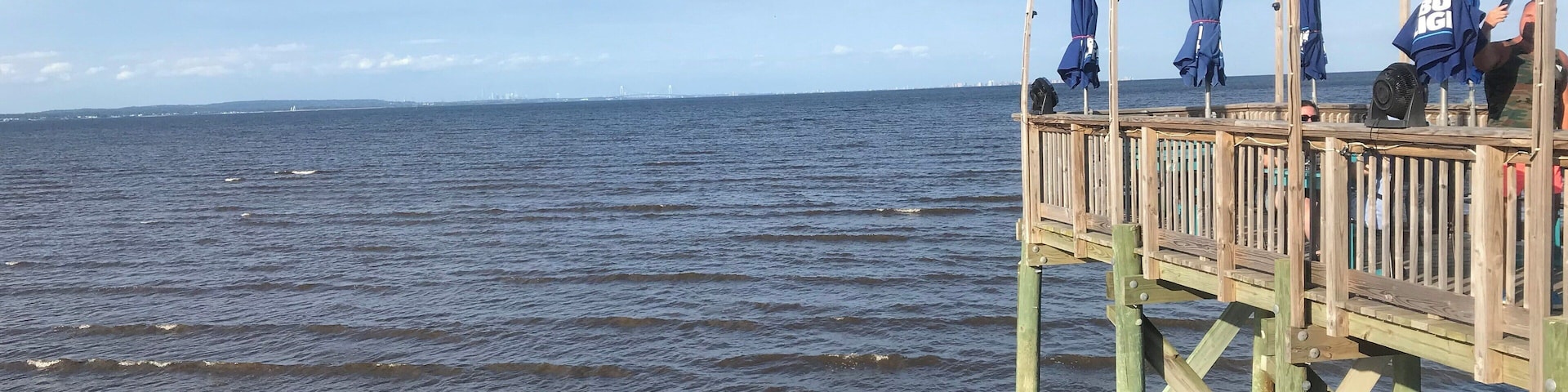 The view of NYC in the distance from the seasonal bar/restaurant, that was Re-built after Hurricane Sandy