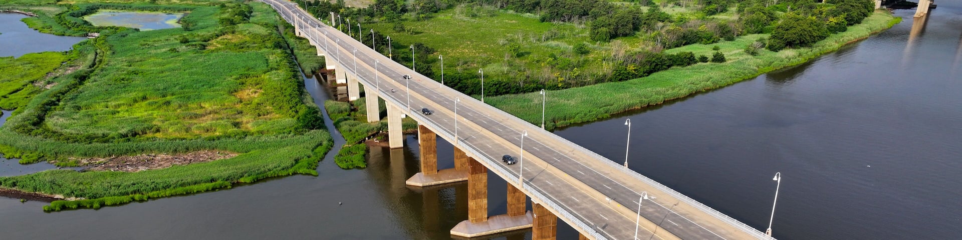 Aerial view of The Victory Bridge over the Raritan River Looking towards Sayreville, NJ